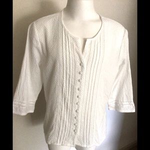 Alfred Dunner Petite White Pique Button Shirt